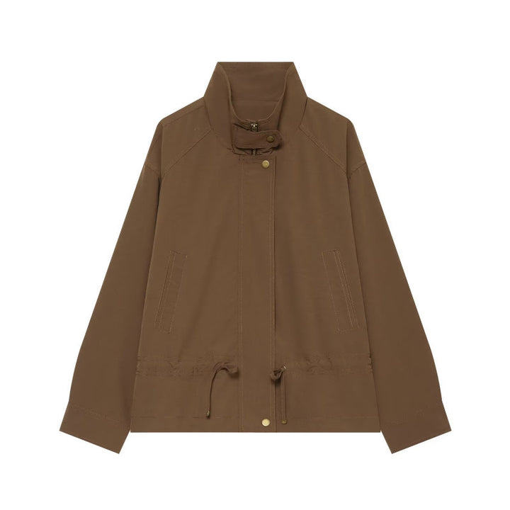 Damen Leichte Fieldjacke mit Stehkragen, Tunnelzugtaillierung und verdeckter Druckknopfleiste Drune