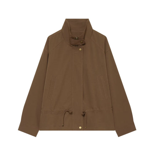 Damen Leichte Fieldjacke mit Stehkragen, Tunnelzugtaillierung und verdeckter Druckknopfleiste Drune