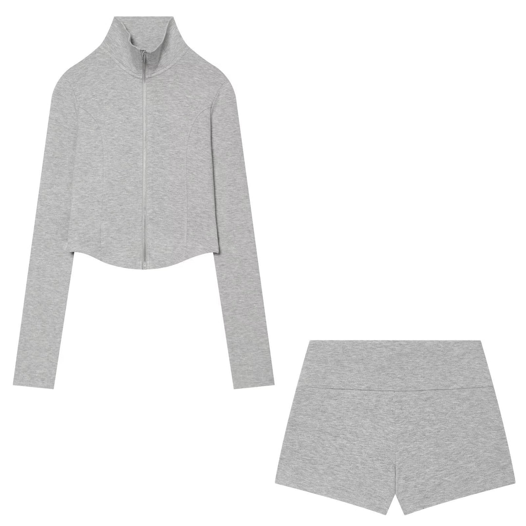Damen Kurz geschnittenes Zip-Up-Set aus Stretchjersey Drune