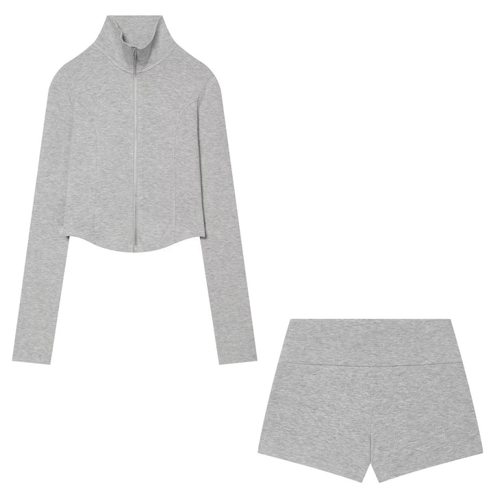Damen Kurz geschnittenes Zip-Up-Set aus Stretchjersey Drune
