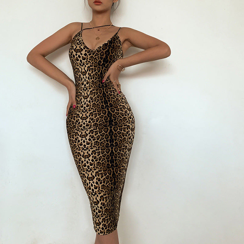 Damen figurbetontes Abendkleid mit raffiniertem Leopardenmuster Drune