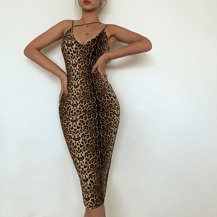 Damen figurbetontes Abendkleid mit raffiniertem Leopardenmuster Drune
