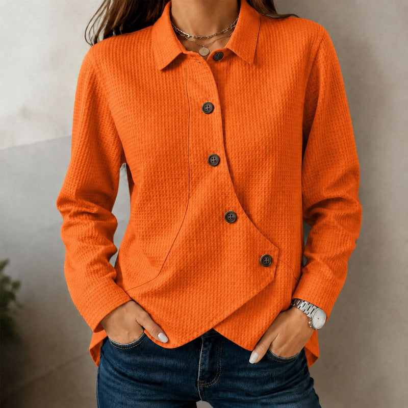 Damen strukturierte Waffel-Hemdjacke mit asymmetrischer Knopfleiste und Eingrifftasche Drune