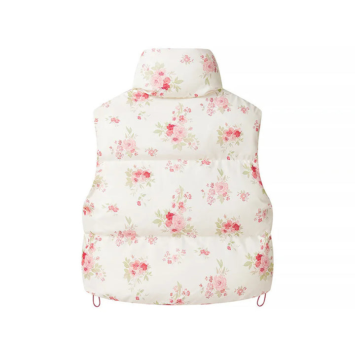 Damen nan gesteppte Weste mit floralem Allover-Print, hohem Stehkragen und verstellbarem Saum Drune