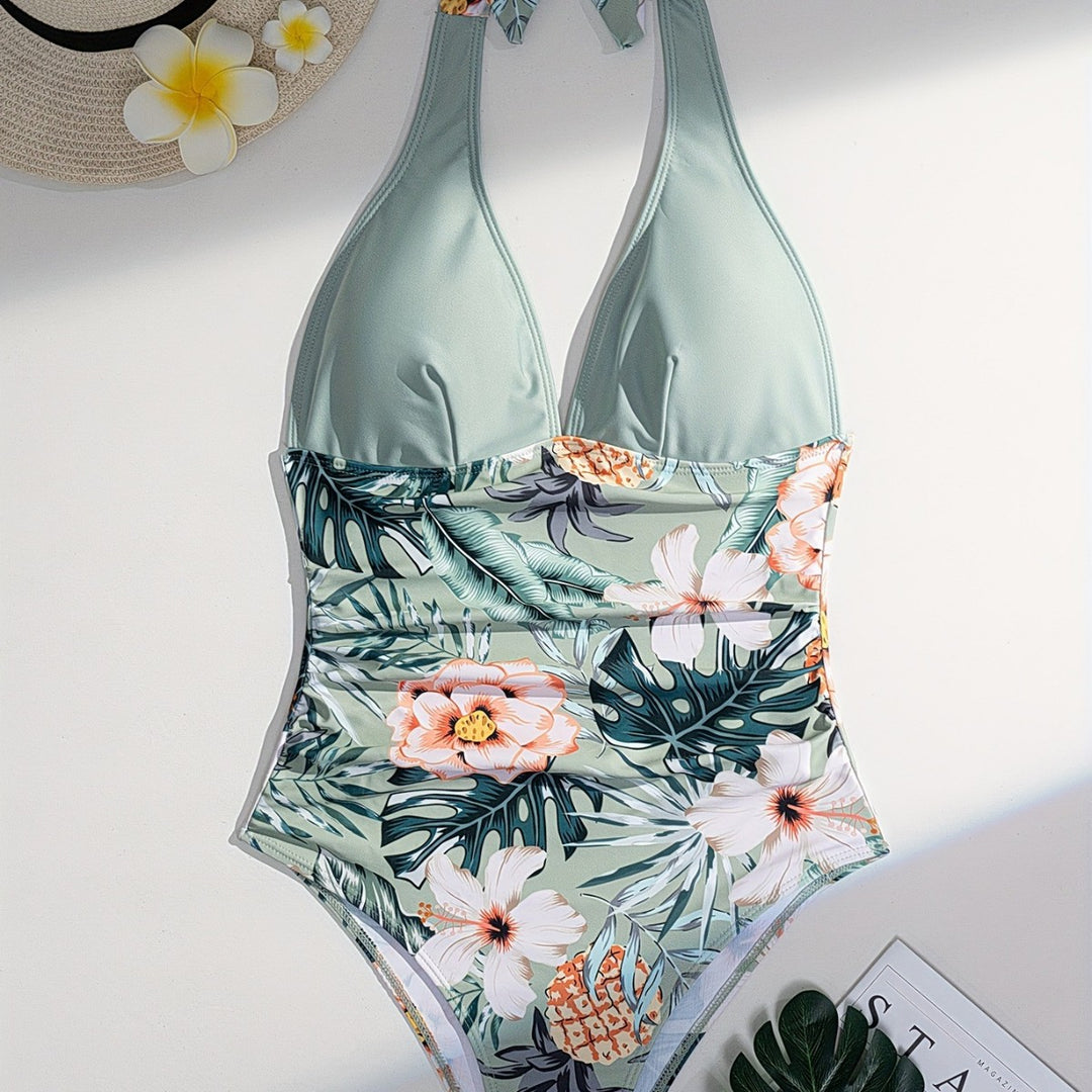 Damen Eleganter Hoch geschnittener Badeanzug mit floralem Design Drune