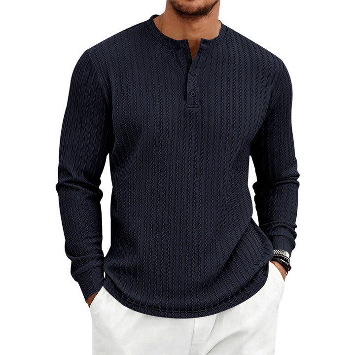 Herren Feinstrick-Henley mit Stehkragen und Zopfmuster Drune
