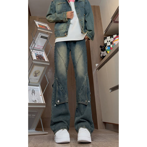 Herren Modische Oversized Denim-Hose mit kreativen Nähte Drune