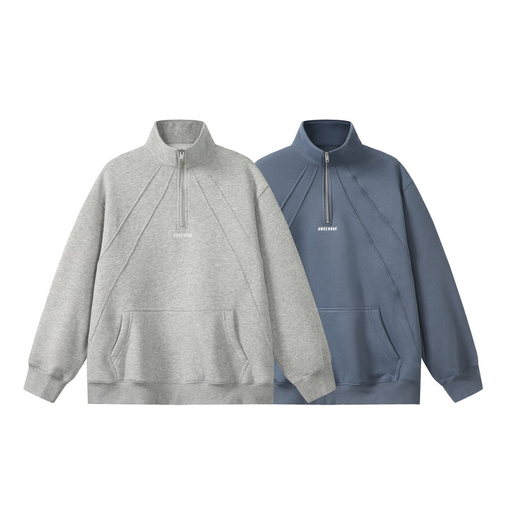 Unisex Oversize Sweatshirt mit Halbzip, hohem Funnelkragen und Kängurutasche Drune