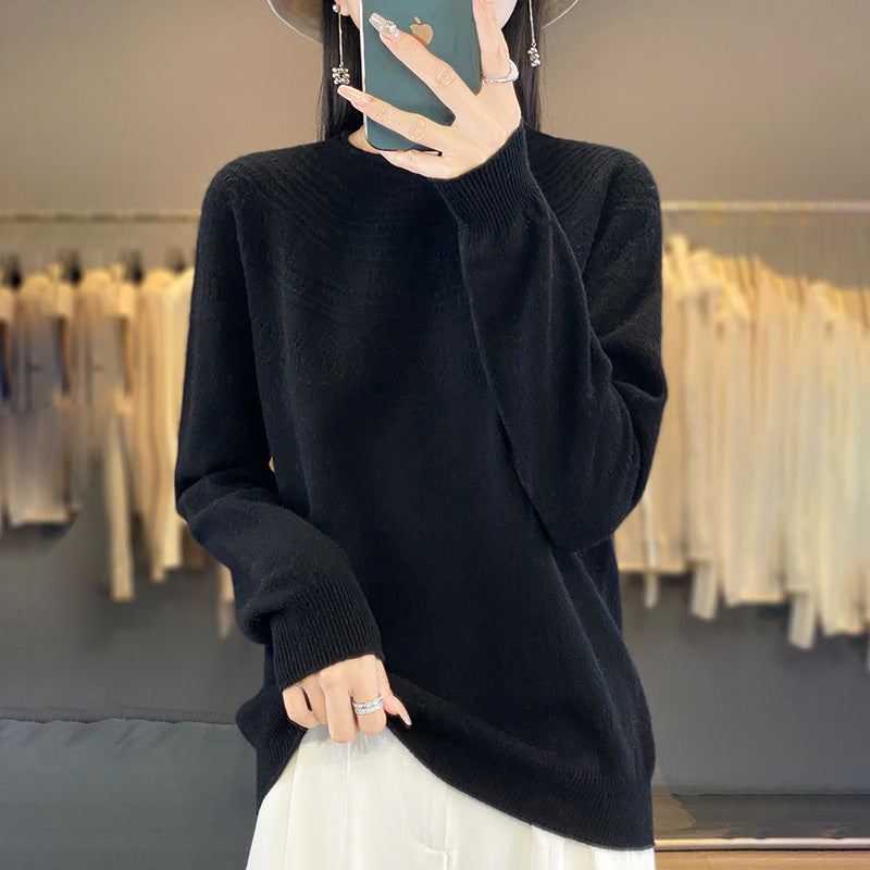 Damen Weicher Ajour‑Yoke Rundhalspullover in Kaschmir‑Optik Feinstrick Drune