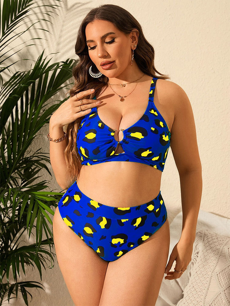 Damen Hochtaillierter Bikini mit kreativem Leopardenmuster Drune