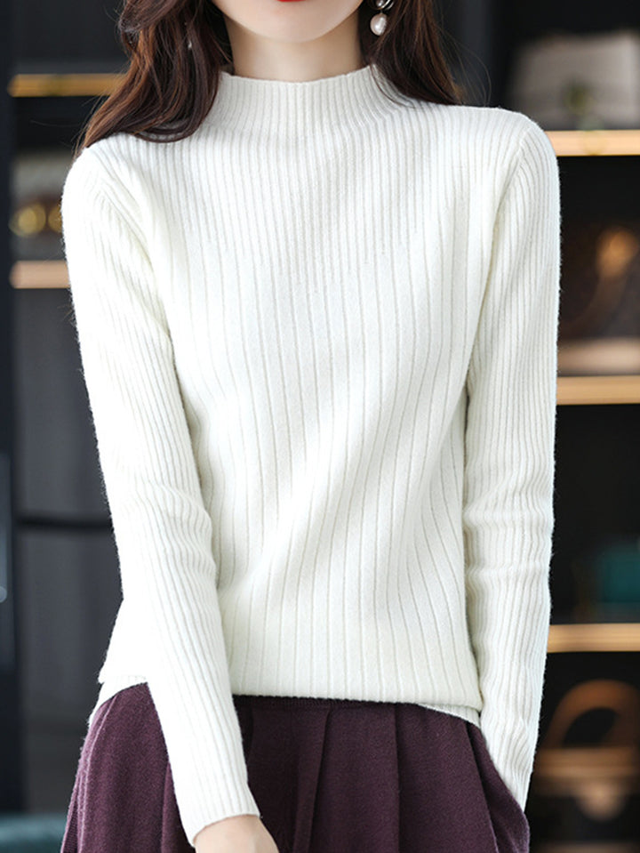 Damen eleganter Feinstrickpullover mit hohem Kragen und feinem Rippmuster Drune