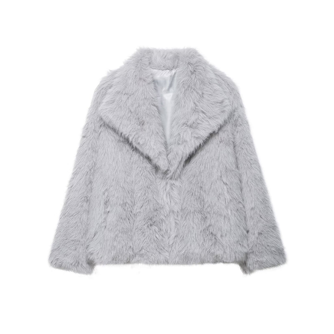 Damen Kurze Faux‑Fur Jacke mit Schalkragen und Boxy‑Schnitt Drune