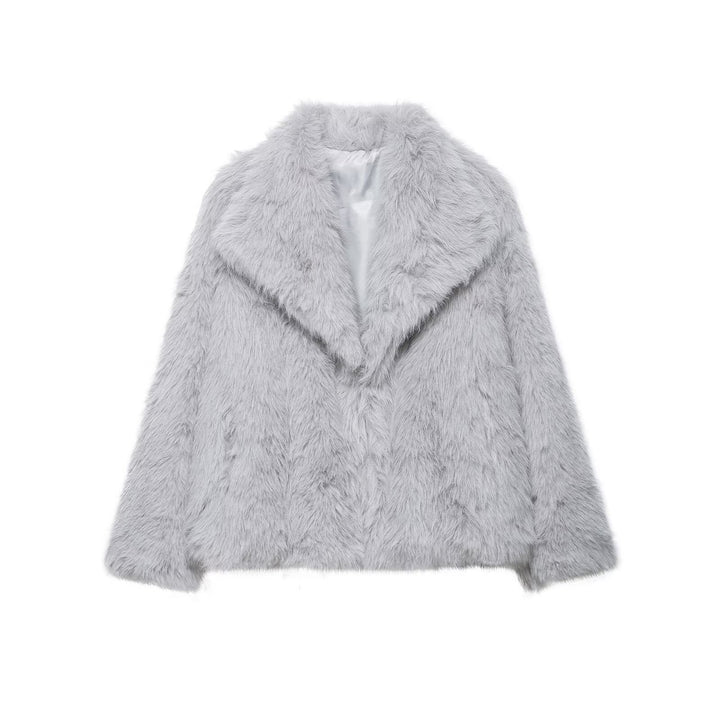 Damen Kurze Faux‑Fur Jacke mit Schalkragen und Boxy‑Schnitt Drune