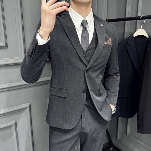 Herren Slim-Fit Businessanzug mit Weste, schmalem Revers und feiner Struktur Drune