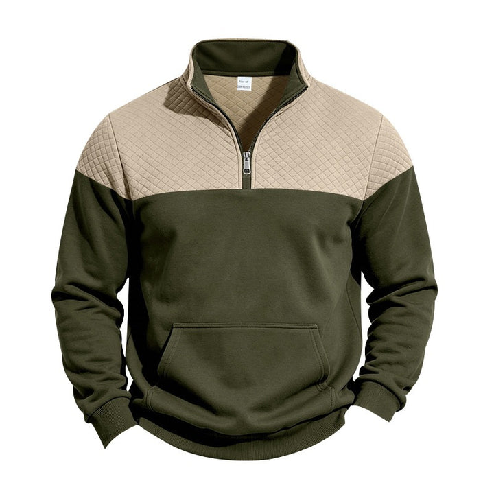 Herren Stehkragen-Sweatshirt mit Halbzip, gesteppter Schulterpasse und Kängurutasche Drune