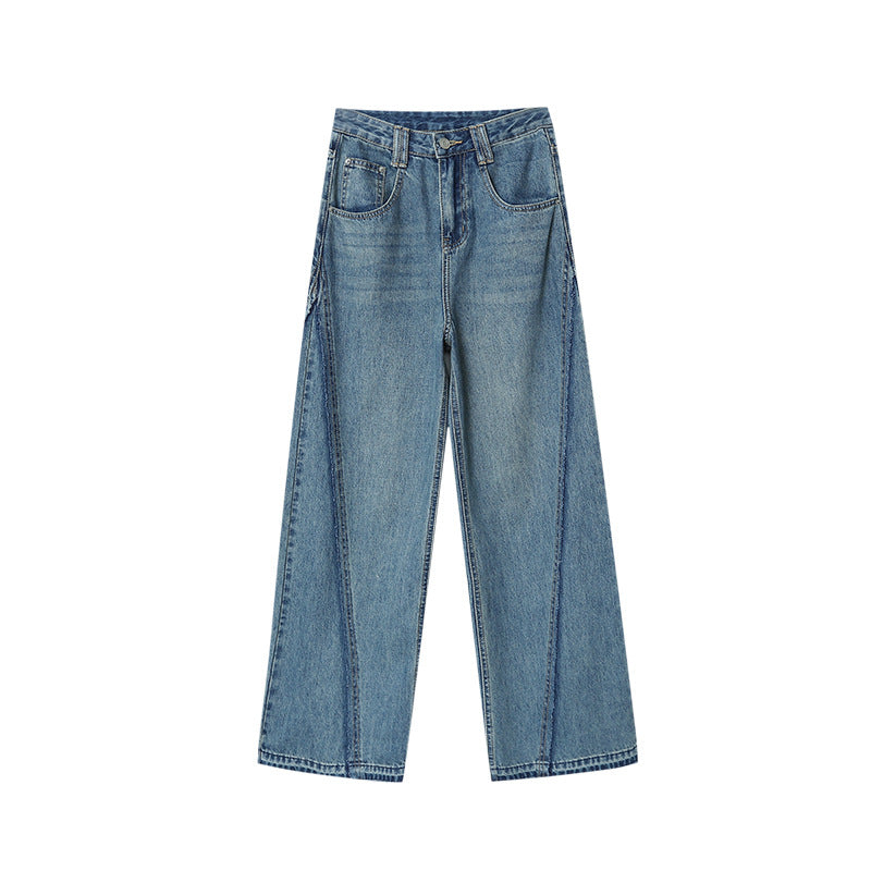 Damen elegante weit geschnittene Jeanshose mit hohem Bund Drune
