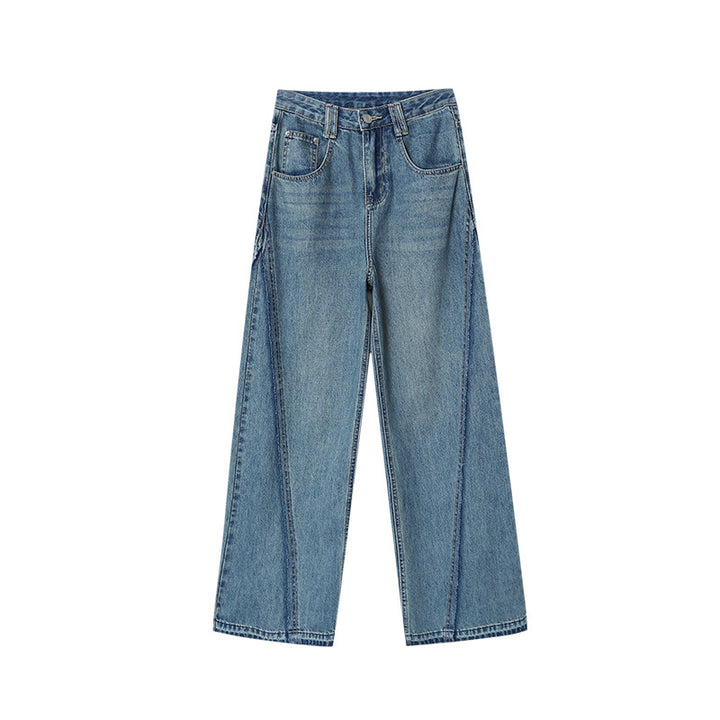Damen elegante weit geschnittene Jeanshose mit hohem Bund Drune