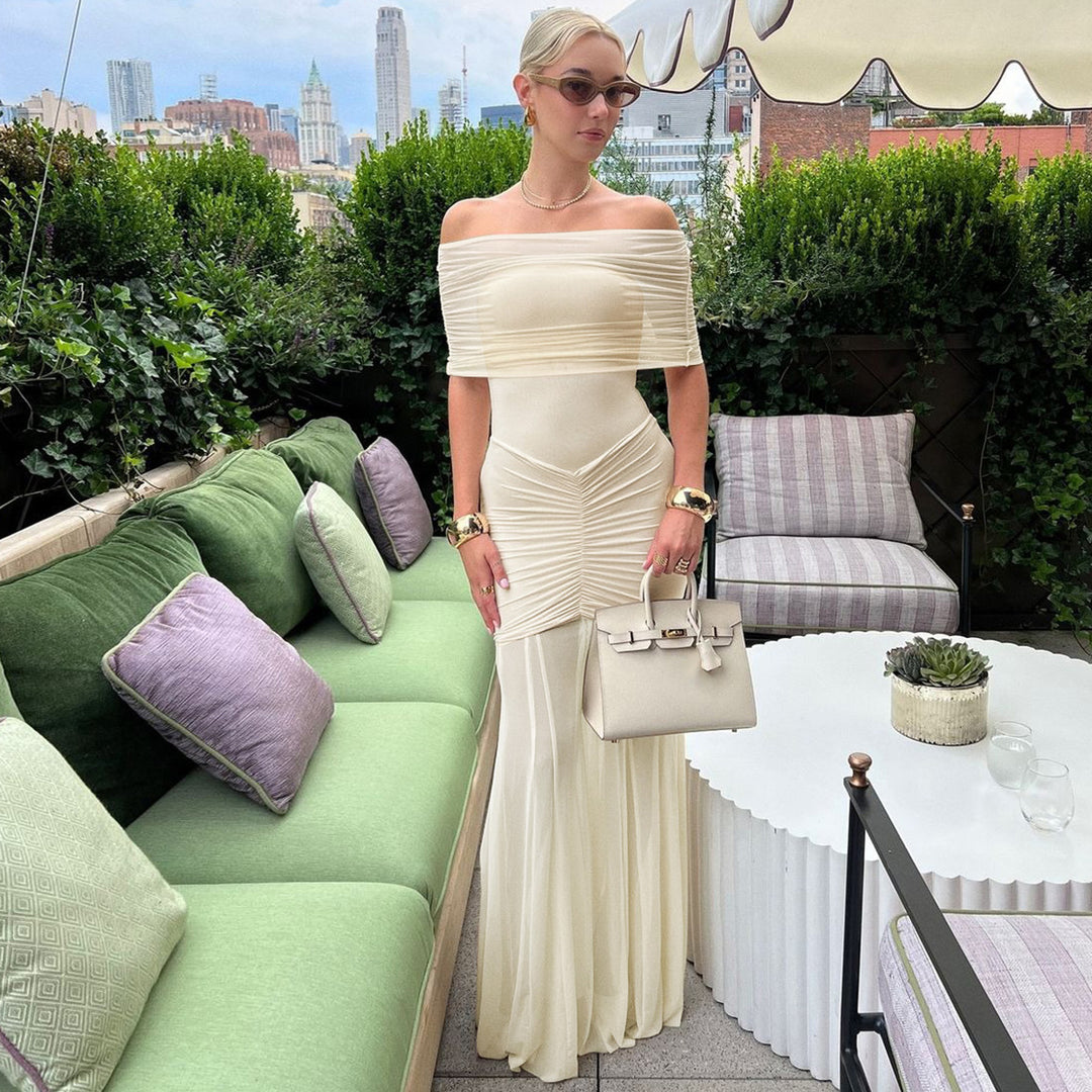 Damen Figurbetontes Maxikleid mit transparenten Ärmeln Drune