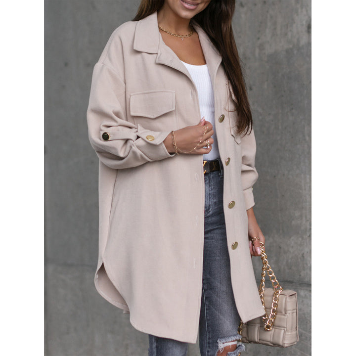Damen Stylish Overshirt mit praktischen Taschen und druckknopfbarer Front Drune