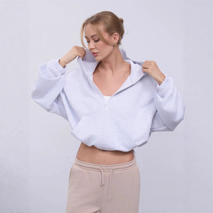 Damen lässiger oversized Kapuzenpullover mit Reißverschluss Drune