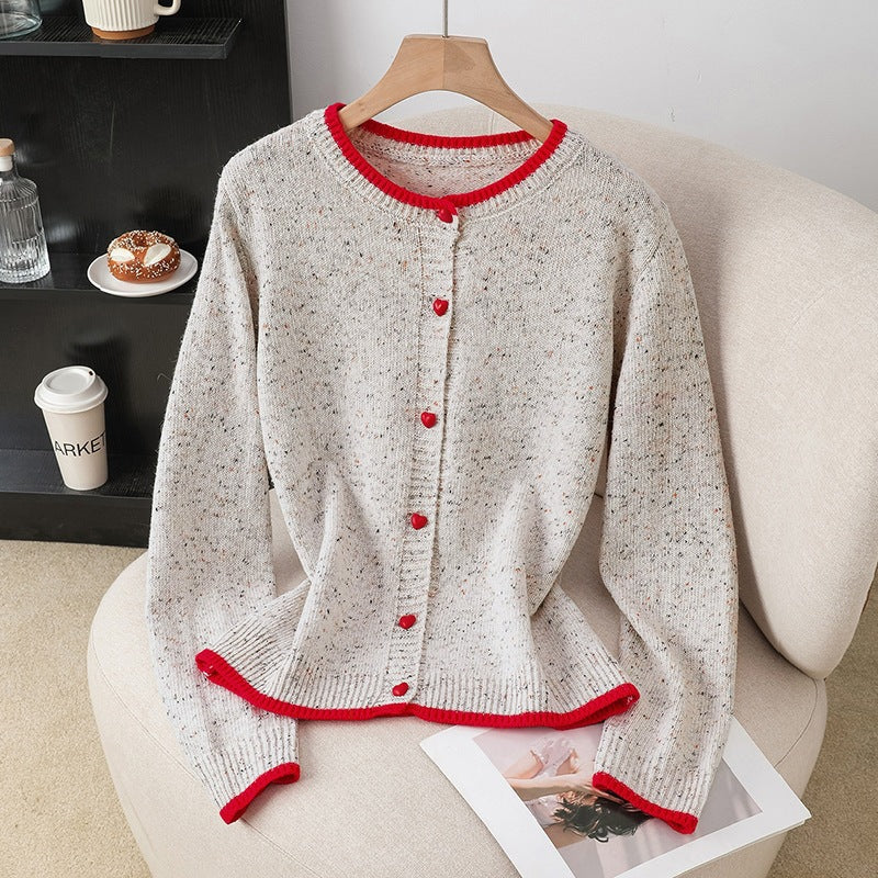 Damen Verspielter Strickcardigan mit Herzknöpfen Drune