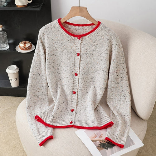 Damen Verspielter Strickcardigan mit Herzknöpfen Drune