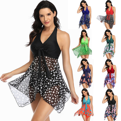 Damen Strandkleid mit asymmetrischem Schnitt und modischem Polka-Dots-Muster Drune