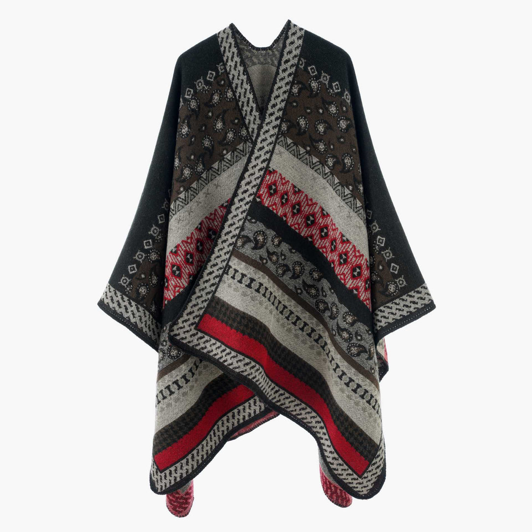 Damen Offenes Jacquard-Cape mit Paisley- und Ethno-Motiv Drune