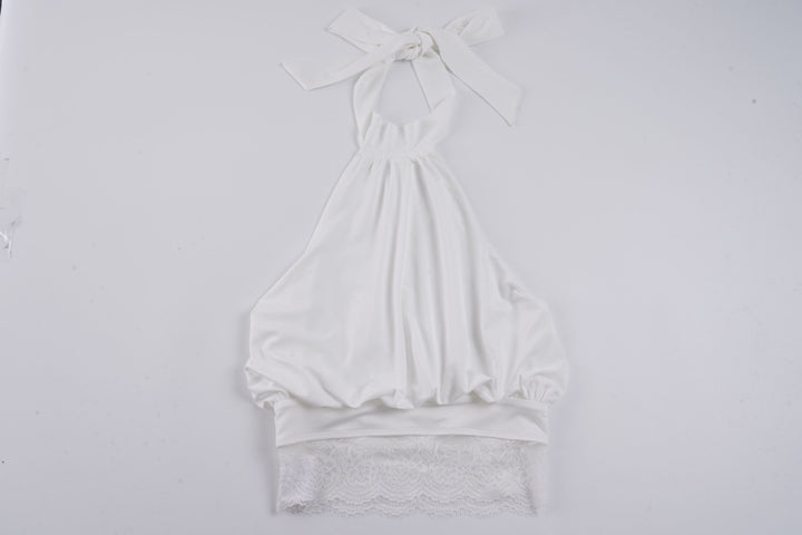 Damen sexy Haltertop mit Spitzenbesatz und Raffungen Drune