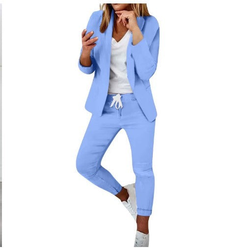 Damen nan zweiteiliges Blazer-Jogger-Set mit tailliertem Blazer und elastischer Bundhose Drune