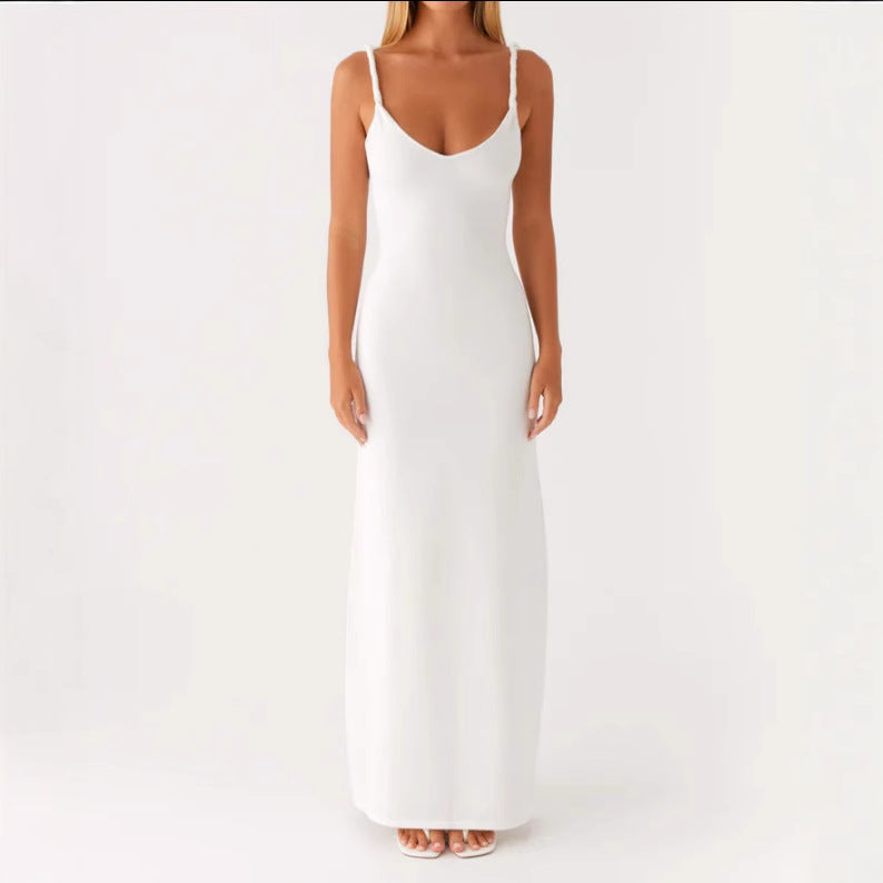 Damen Maxikleid mit schmalen Spaghettiträgern und elegantem V-Ausschnitt Drune