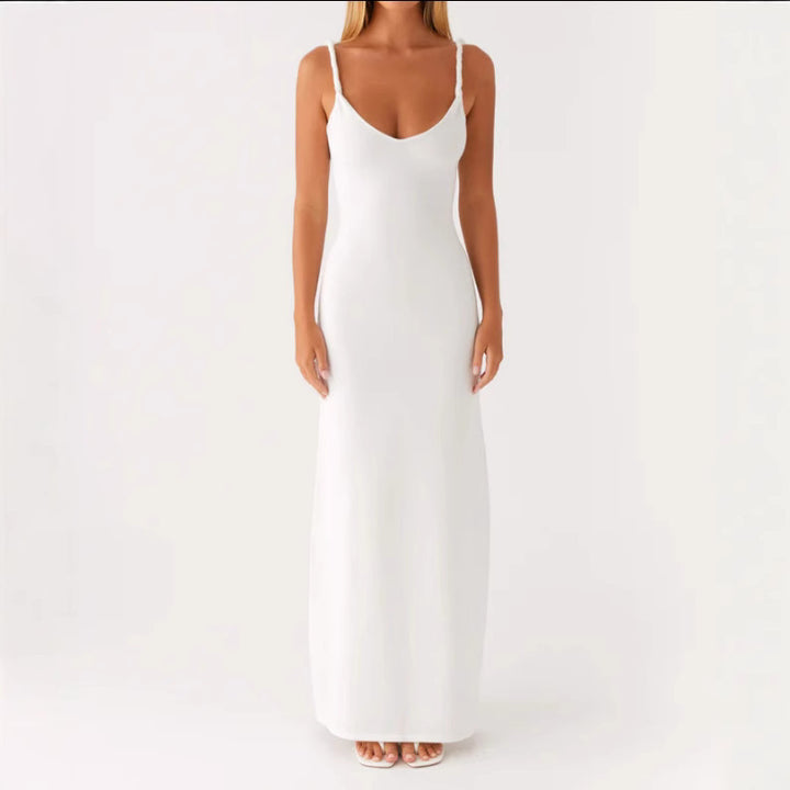 Damen Maxikleid mit schmalen Spaghettiträgern und elegantem V-Ausschnitt Drune