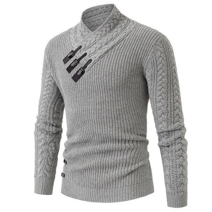 Herren Strukturiertes Zopfmuster-Mockneck-Pullover mit asymmetrischer Riegelverzierung Drune
