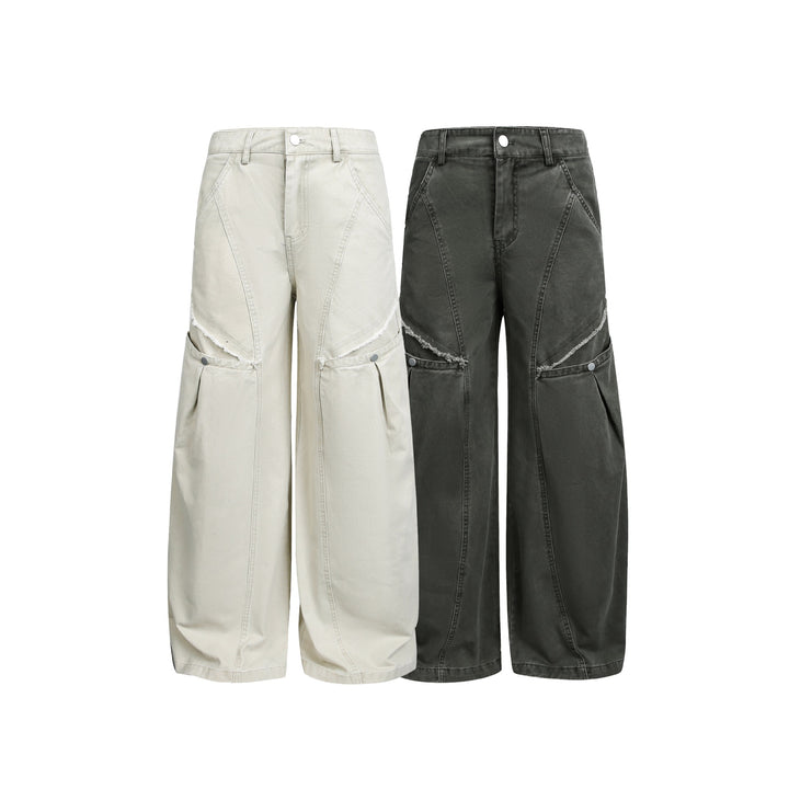 Damen Cargohose im Cropped-Schnitt mit weitem Bein und Fransenbesatz Drune