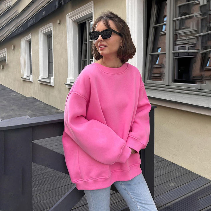 Damen Oversized Sweatshirt mit dropped Shoulder und weichem Fleece-Waren Drune