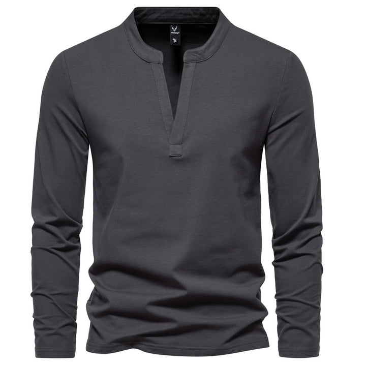 Herren nan langärmeliges Henleyshirt mit Stehkragen, tiefer V-Öffnung und schmaler Passform Drune