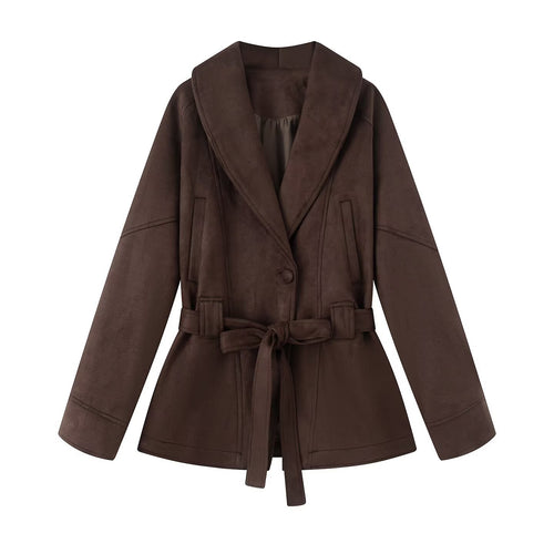 Damen elegante Wildlederjacke mit Taillengürtel Drune