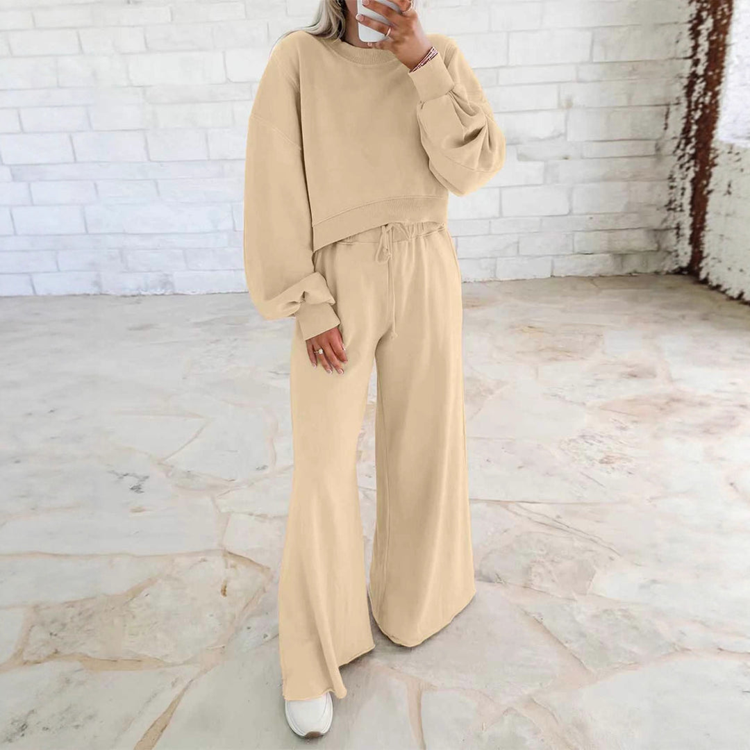 Damen Kurzpullover- und Palazzohose Lounge-Set mit Ballonärmeln Drune