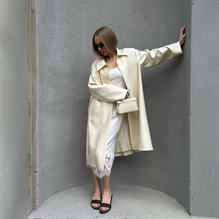 Damen Leichter Satin‑Optik Longcoat mit kastiger Oversize‑Silhouette Drune