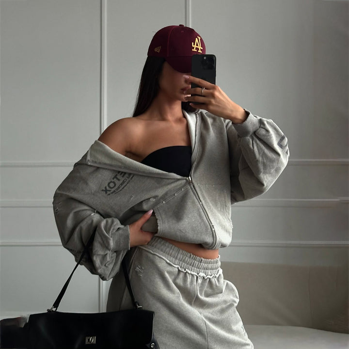 Damen Sportliches Freizeitanzugset mit Kapuzenpullover und bequemen Jogginghosen Drune