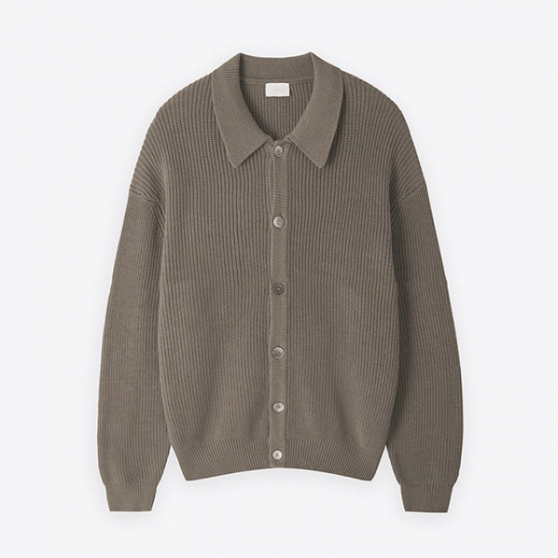 Unisex Grobgerippte Strickjacke mit Hemdkragen und durchgehender Knopfleiste Drune
