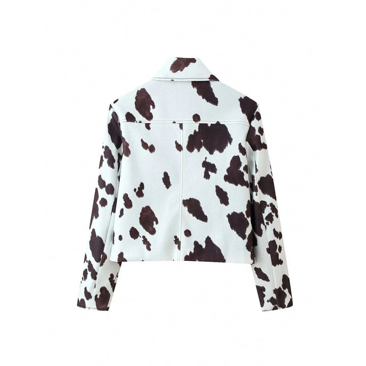 Damen Kunstlederjacke mit modernem Kuhfleckenmuster Drune