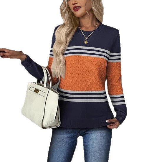 Damen Strickpullover mit strukturiertem Muster und eleganten Farbblockdetails Drune