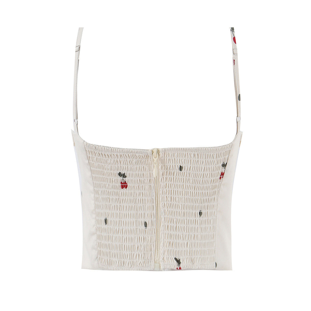 Damen weite High‑Waist Hose mit Kirschenprint und Bundfalten Drune