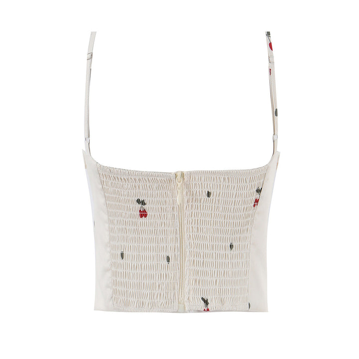 Damen weite High‑Waist Hose mit Kirschenprint und Bundfalten Drune