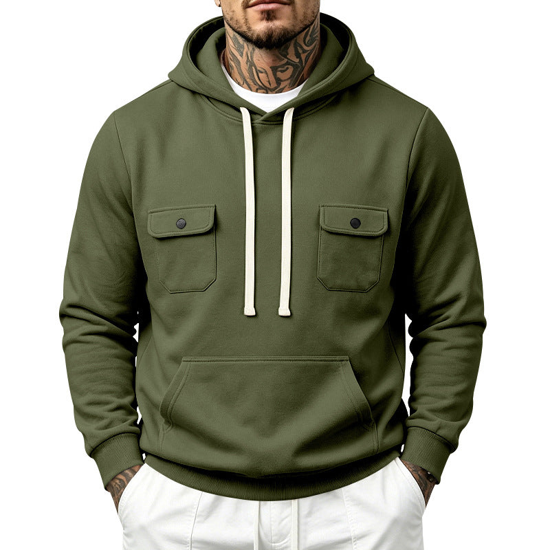 Herren Kapuzenpullover mit Doppel-Brusttaschen und Kängurutasche Drune