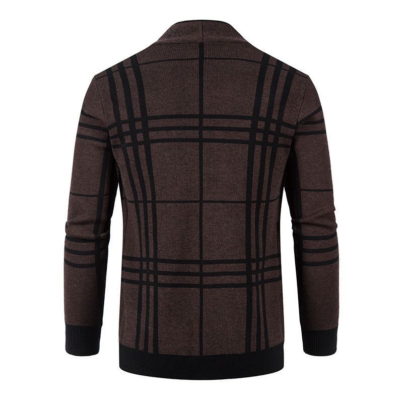 Herren modische Strickjacke mit modernem Karo-Muster und praktischen Taschen Drune