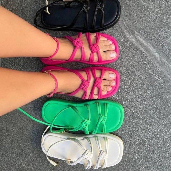 Damen Komfort Sandalen mit geflochtenem Riemen-Design und verstellbarem Knöchelriemen Drune