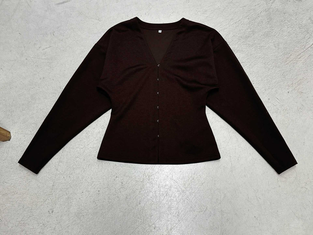 Damen nan taillierte Feinstrickcardigan mit V-Ausschnitt und Häkchenverschluss Drune