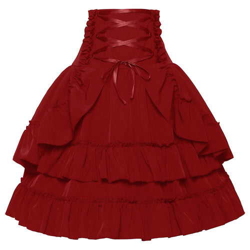 Damen nan gestufter Gothic-Lolita Tellerrock mit hochgeschnittener Schnürtaillenbesatz Drune